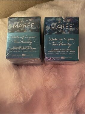 Maree Collagen & Retinol Superfood  Cream/Lot of 2 1.7 fl oz Jars/Bonus 2 Masks